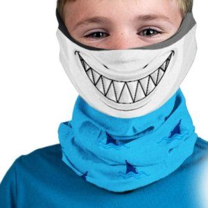 Kids Neck Wrap Gaiter Face Shield Mask Blue Shark Headband Microfiber UPF30